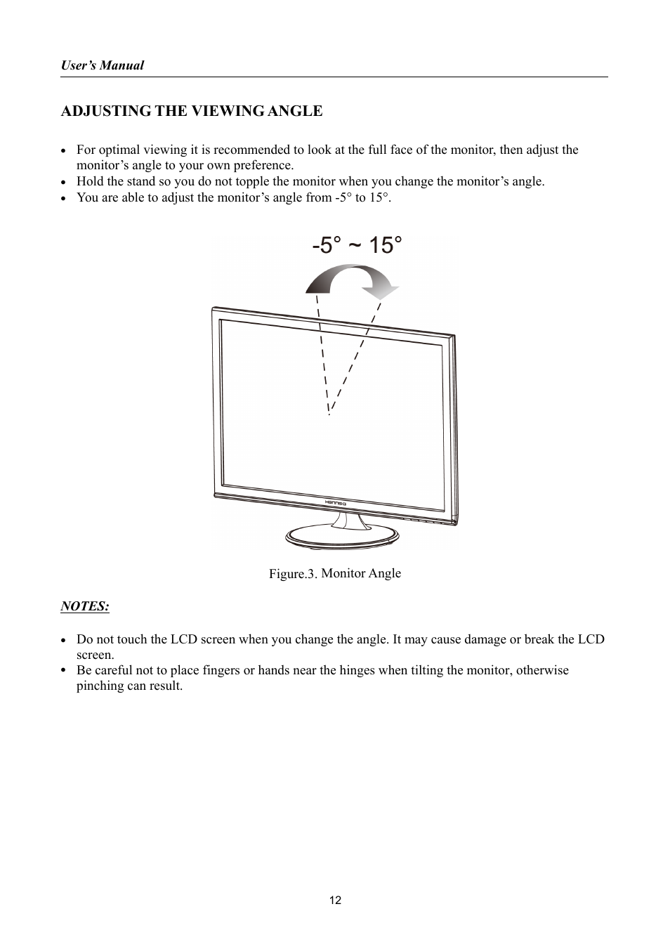 Adjusting the viewing angle | Hanns.G HL198 User Manual | Page 12 / 24