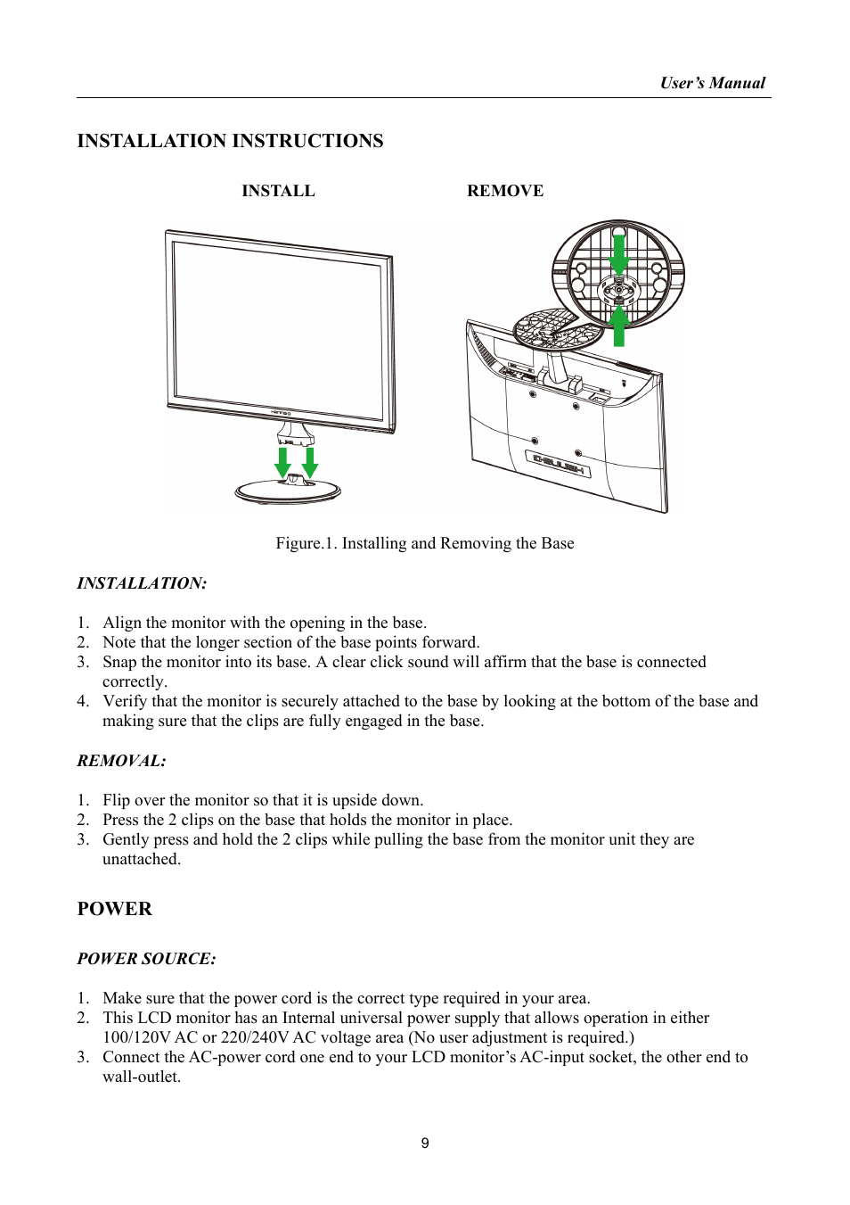 Installation instructions, Power | Hanns.G HL198 User Manual | Page 9 / 24