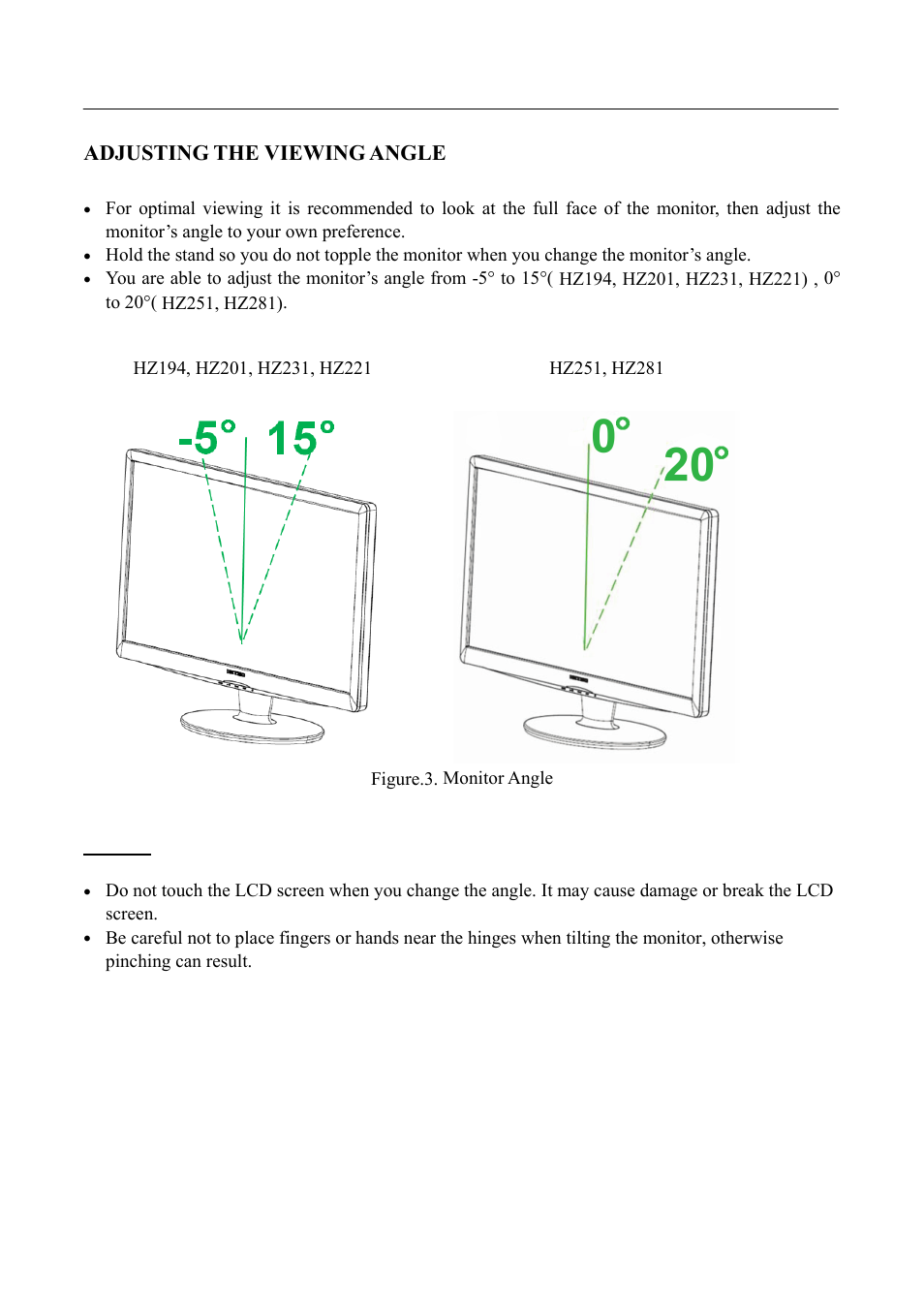 Adjusting the viewing angle | Hanns.G HZ281 User Manual | Page 11 / 28