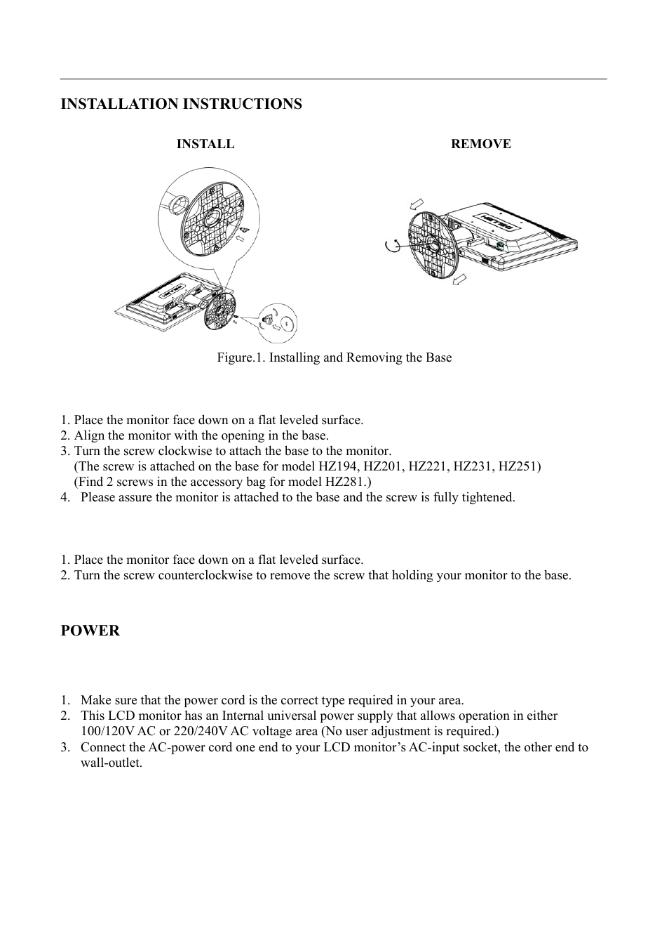 Installation instructions, Power | Hanns.G HZ281 User Manual | Page 9 / 28