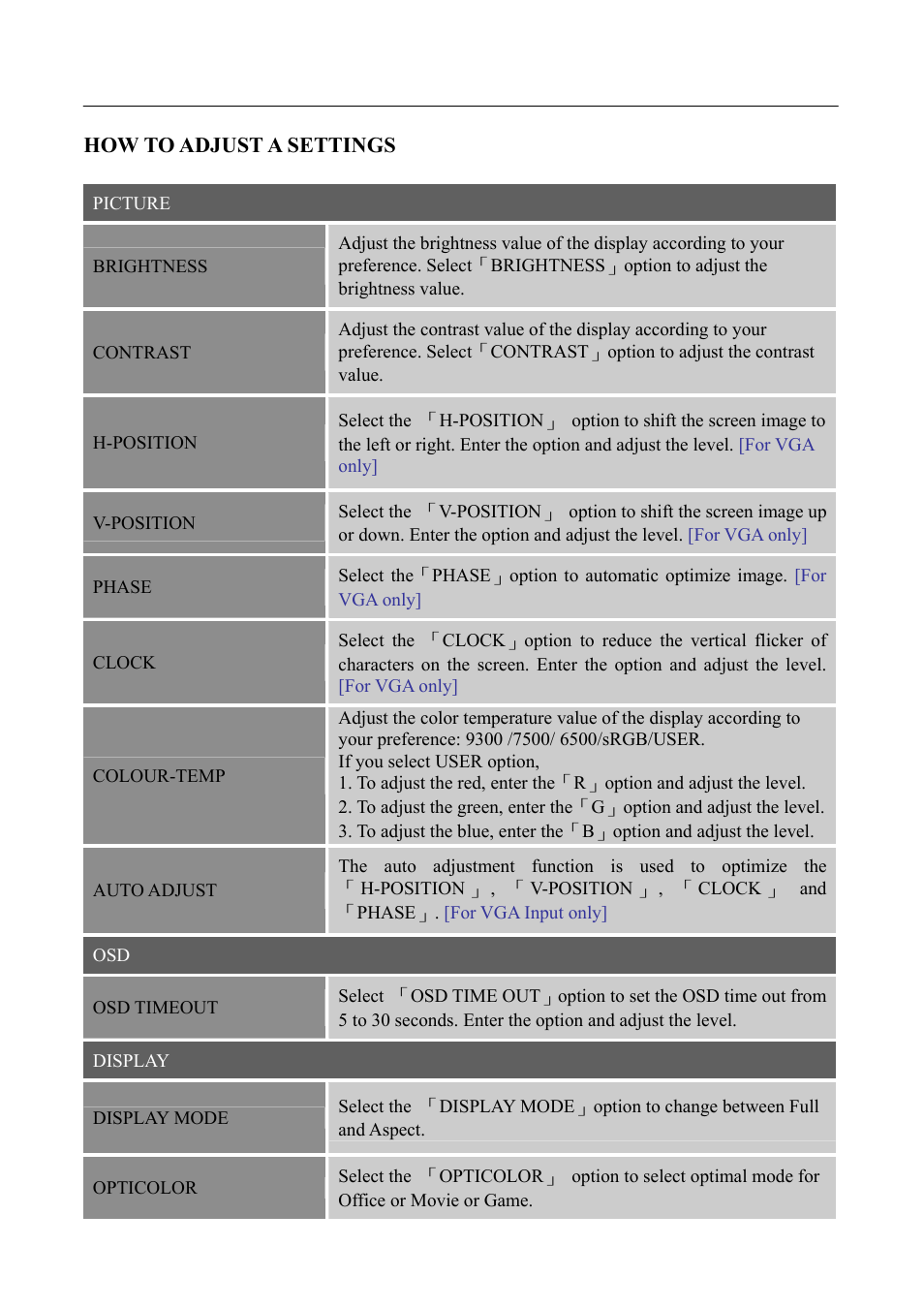 How to adjust a settings | Hanns.G HS233 User Manual | Page 14 / 21