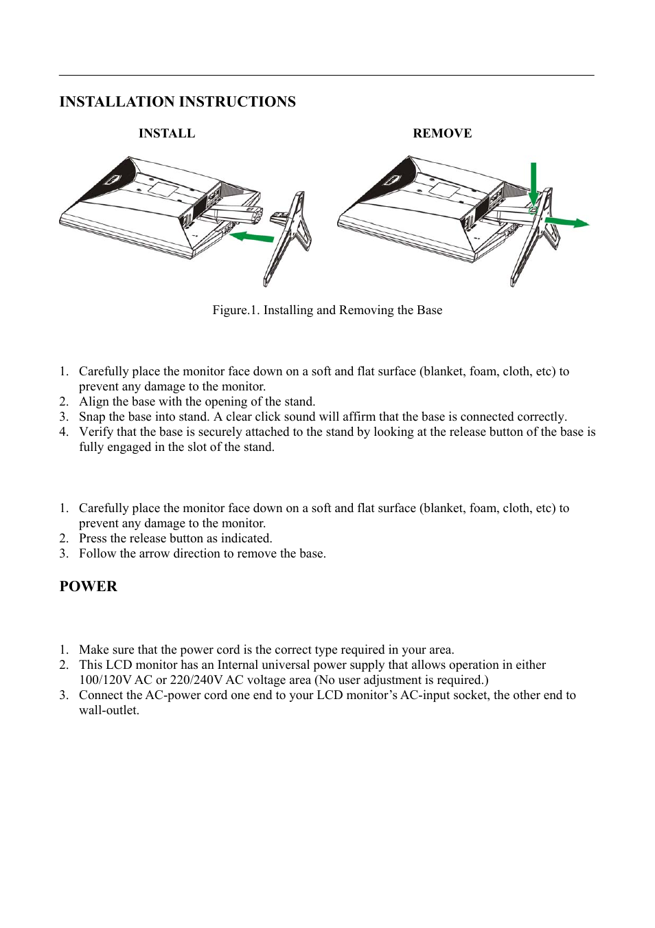 Power, Installation instructions | Hanns.G HS233 User Manual | Page 8 / 21