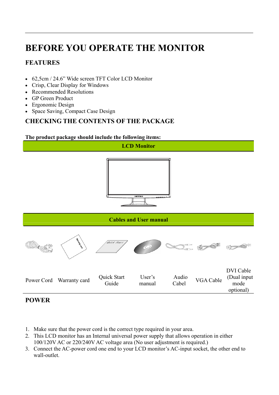 Before you operate the monitor | Hanns.G HH251 User Manual | Page 7 / 21