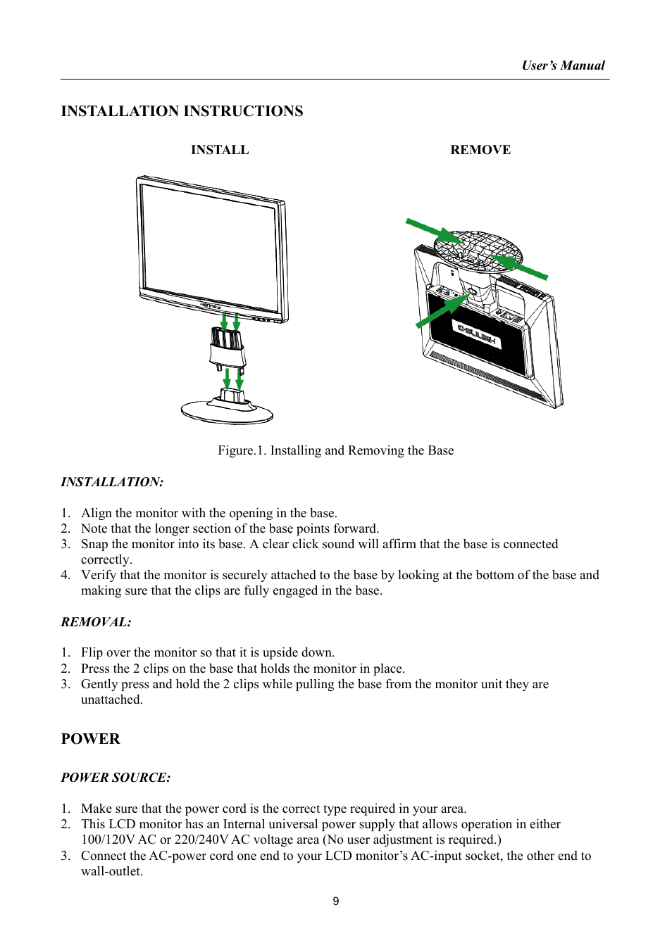 Installation instructions, Power | Hanns.G HP191 User Manual | Page 9 / 24