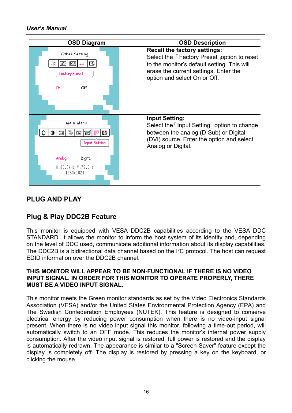 Plug and play | Hanns.G HQ191 User Manual | Page 16 / 20