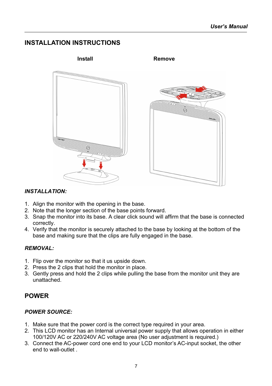 Installation instructions, Power | Hanns.G HQ191 User Manual | Page 7 / 20
