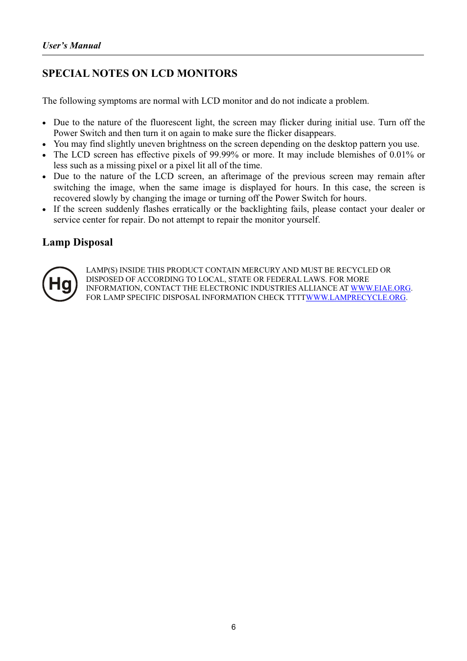 Lamp disposal | Hanns.G HW173 User Manual | Page 6 / 20