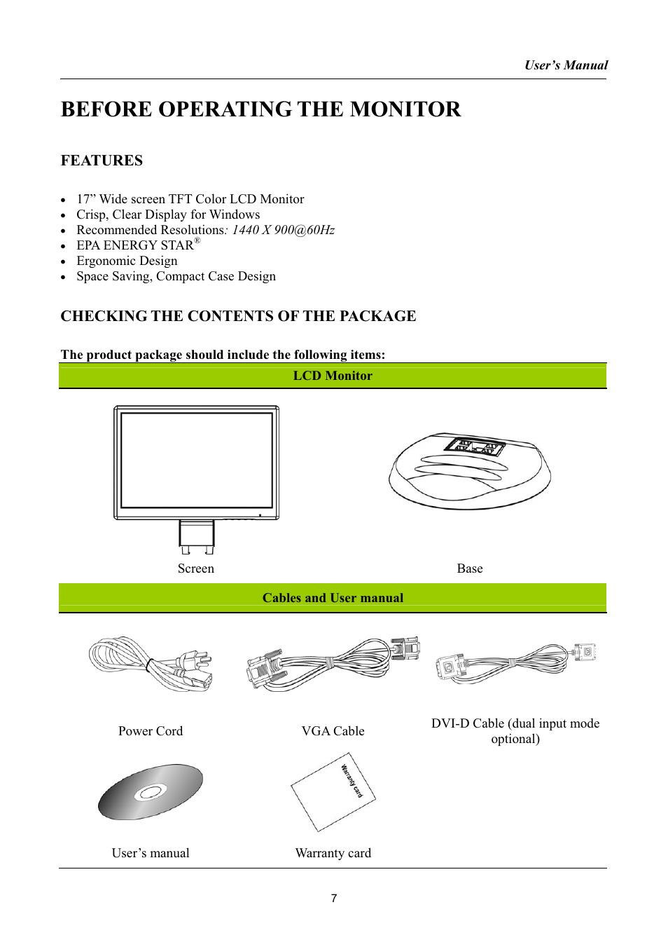 Before operating the monitor | Hanns.G HW173 User Manual | Page 7 / 20