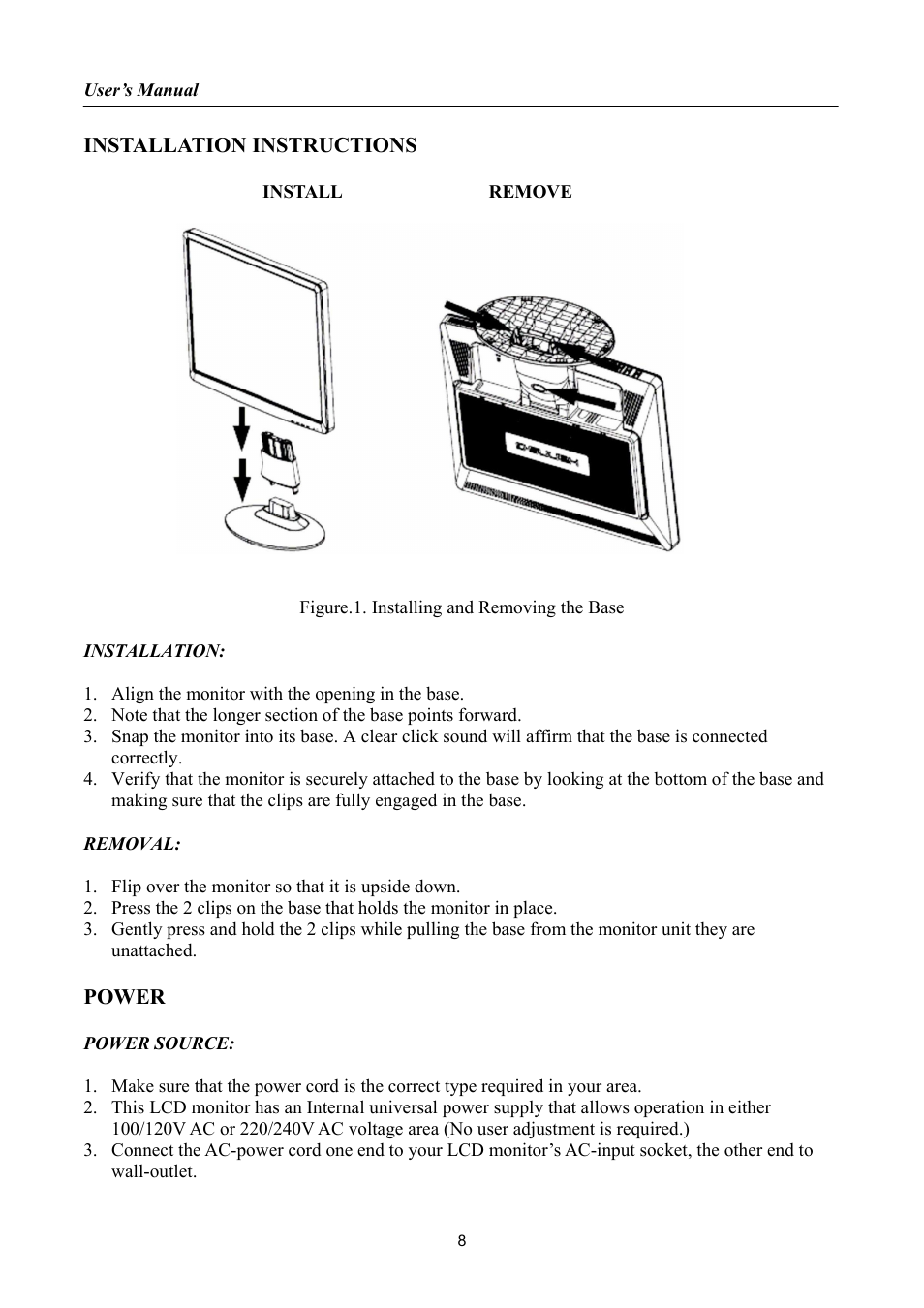 Installation instructions, Power | Hanns.G HH191 User Manual | Page 8 / 22