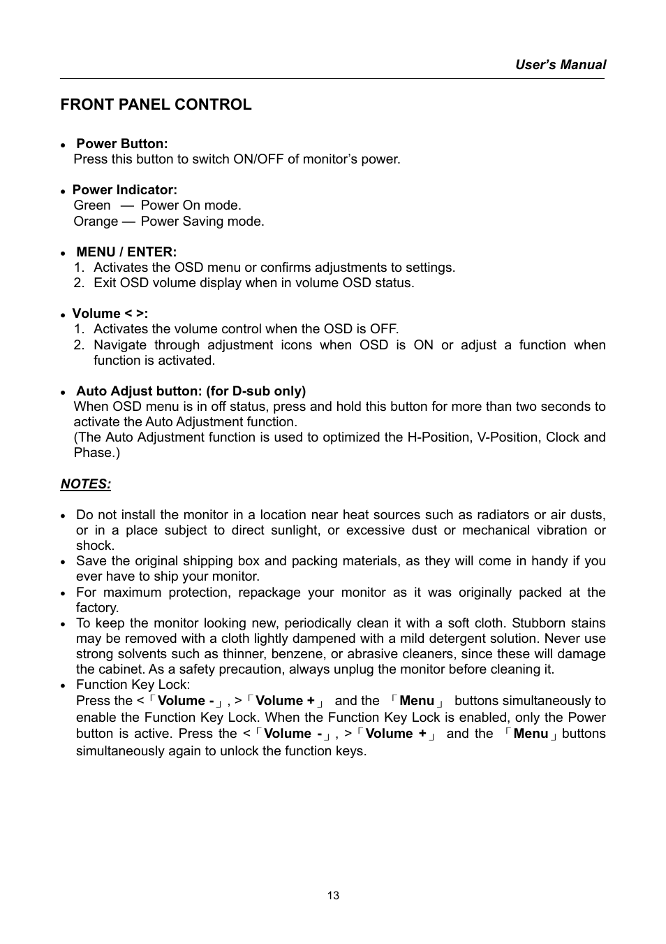 Front panel control | Hanns.G HC194 User Manual | Page 13 / 20