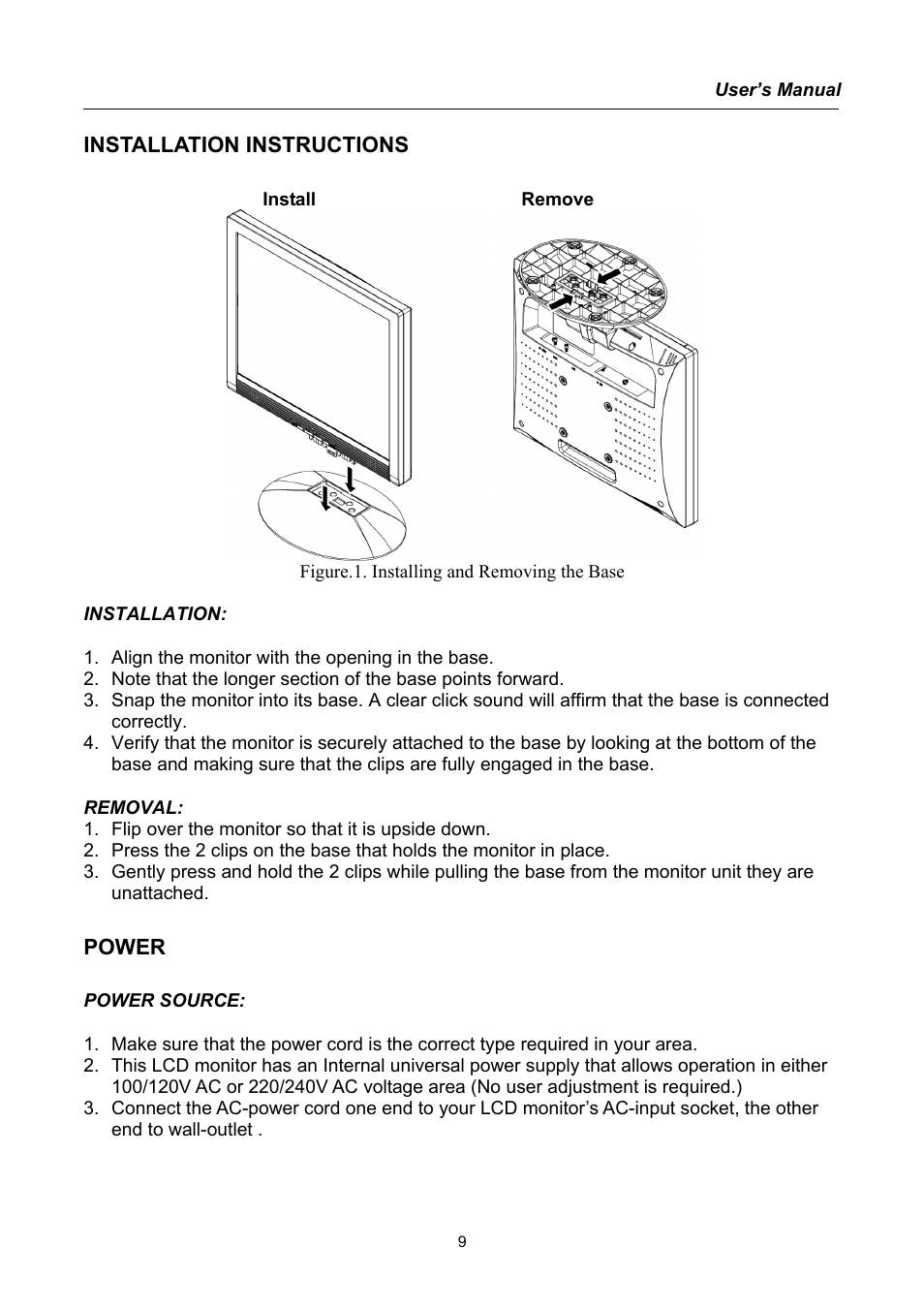 Installation instructions, Power | Hanns.G HC194 User Manual | Page 9 / 20