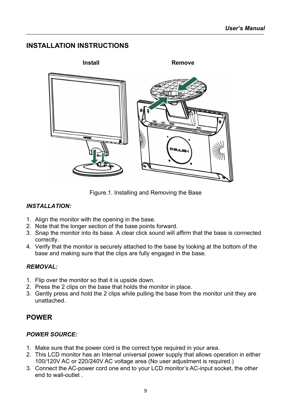 Installation instructions, Power | Hanns.G HG171 User Manual | Page 9 / 20