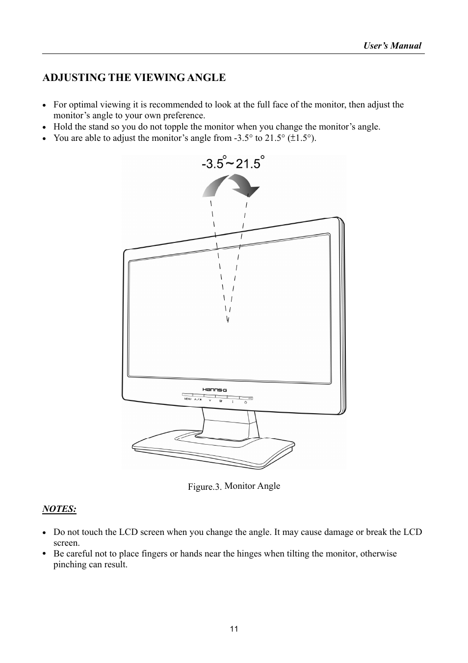 Adjusting the viewing angle | Hanns.G HK162 User Manual | Page 11 / 21