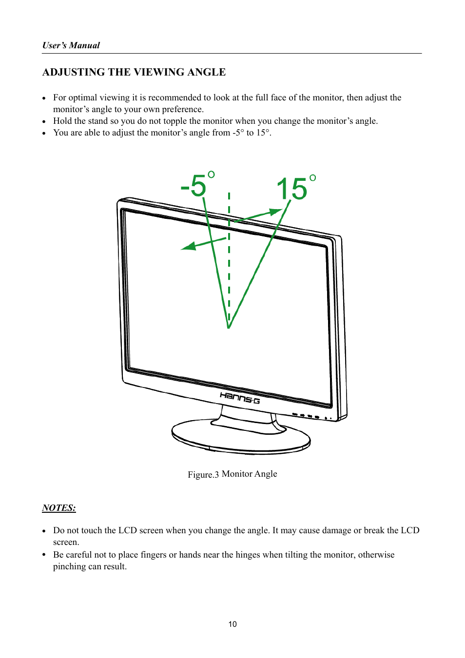 Adjusting the viewing angle | Hanns.G HH192 User Manual | Page 10 / 22