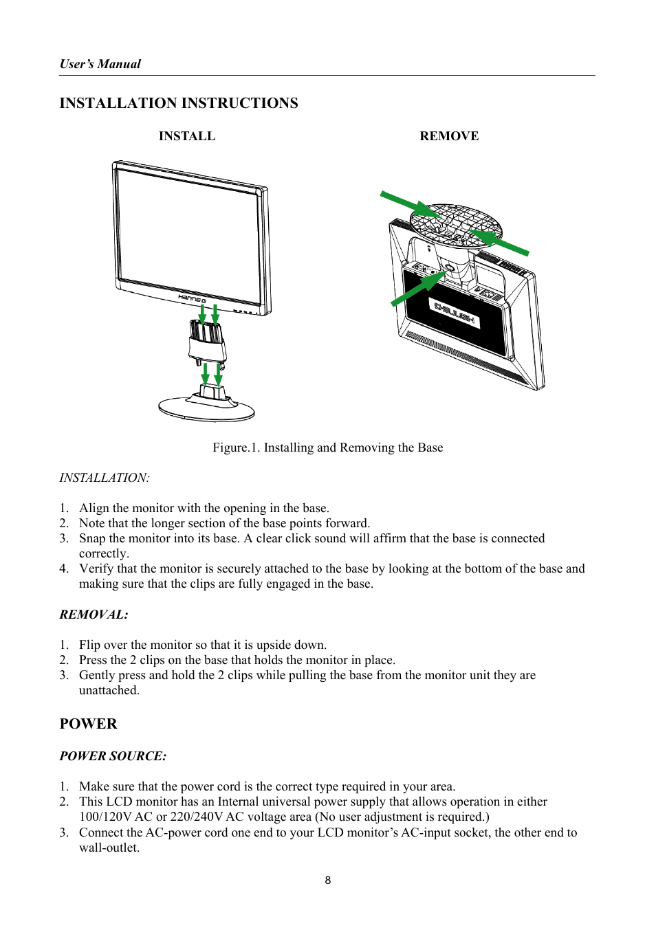 Installation instructions, Power | Hanns.G HH192 User Manual | Page 8 / 22