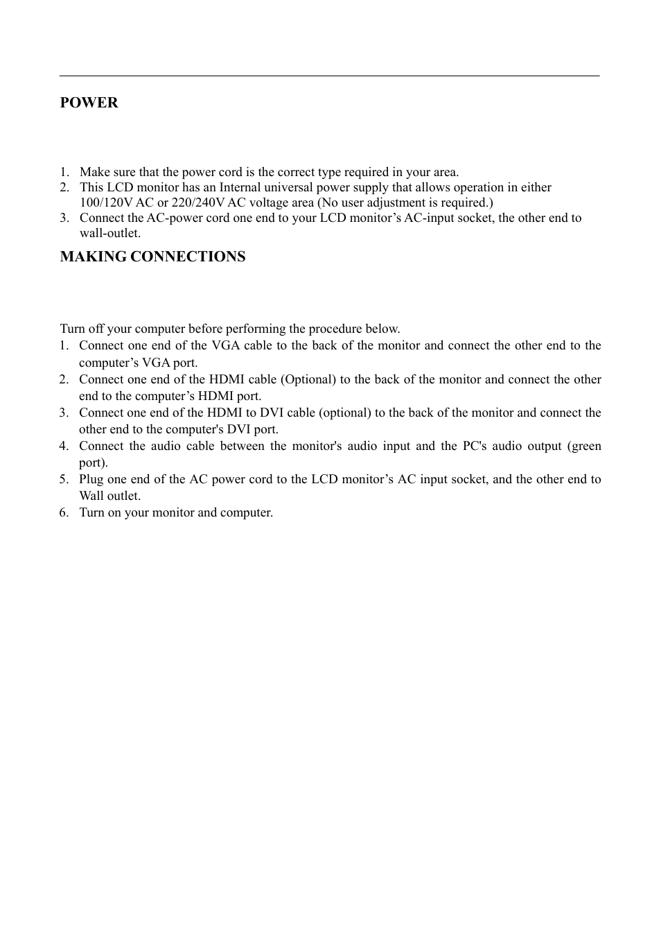 Power, Making connections | Hanns.G HH281 User Manual | Page 8 / 22