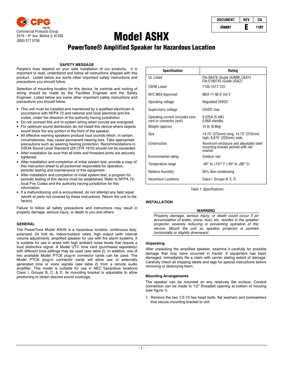 Harrington Signal ASHX-24SMR User Manual | 5 pages