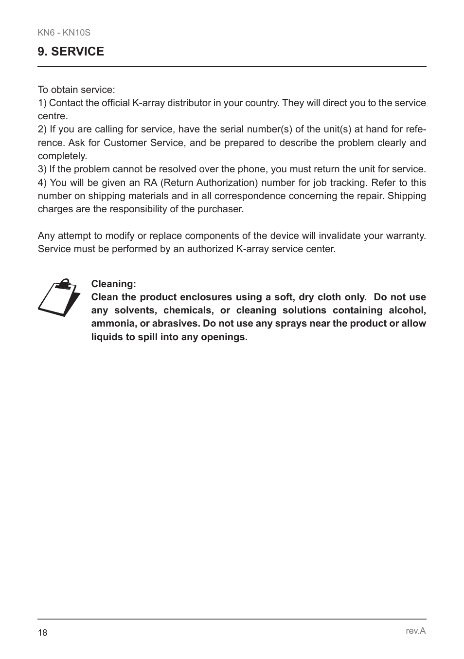 Service | K-array KN10S User Manual | Page 18 / 24