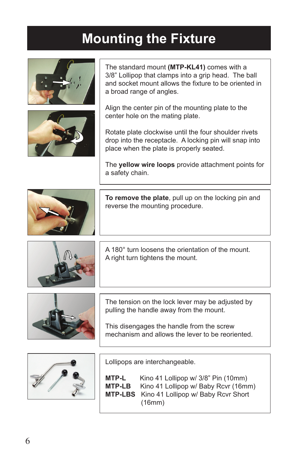 Mounting the fixture | Kino Flo 4Bank DMX (BAL-457) User Manual | Page 6 / 16