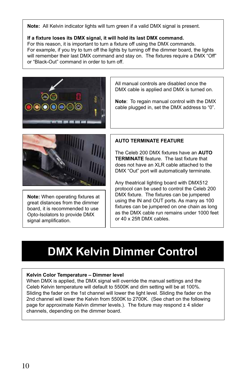 Dmx kelvin dimmer control | Kino Flo Celeb 200 DMX LED User Manual | Page 10 / 20