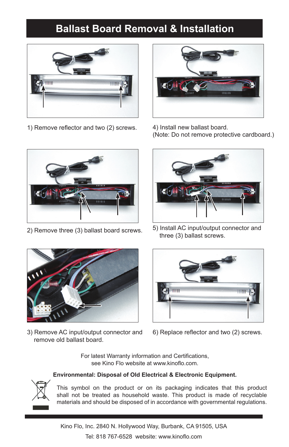 Ballast board removal & installation | Kino Flo DS1 Ballast Board User Manual | Page 2 / 2
