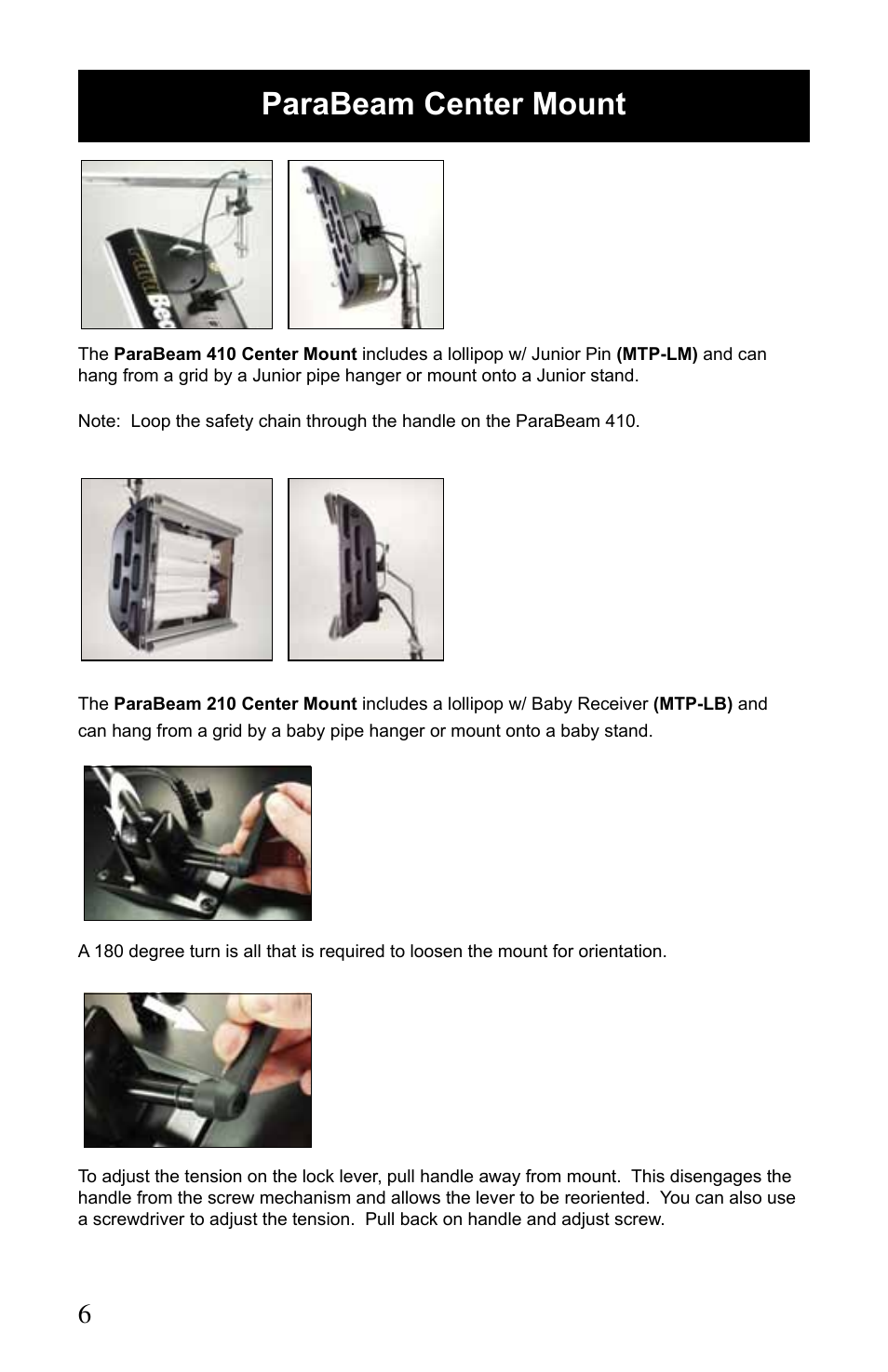 Parabeam center mount | Kino Flo ParaBeam 400/200 DMX User Manual | Page 6 / 20