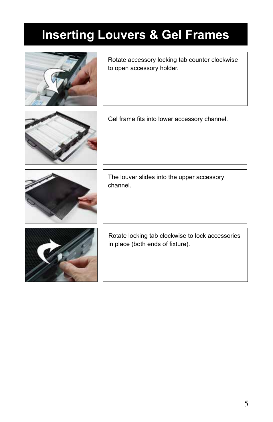 Inserting louvers & gel frames | Kino Flo BarFly 400D User Manual | Page 5 / 12