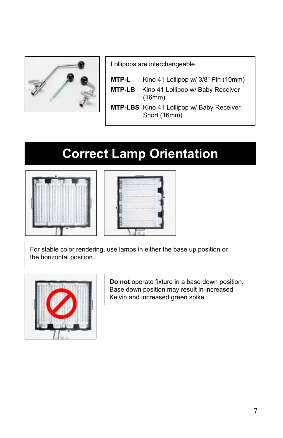 Correct lamp orientation | Kino Flo BarFly 400D User Manual | Page 7 / 12