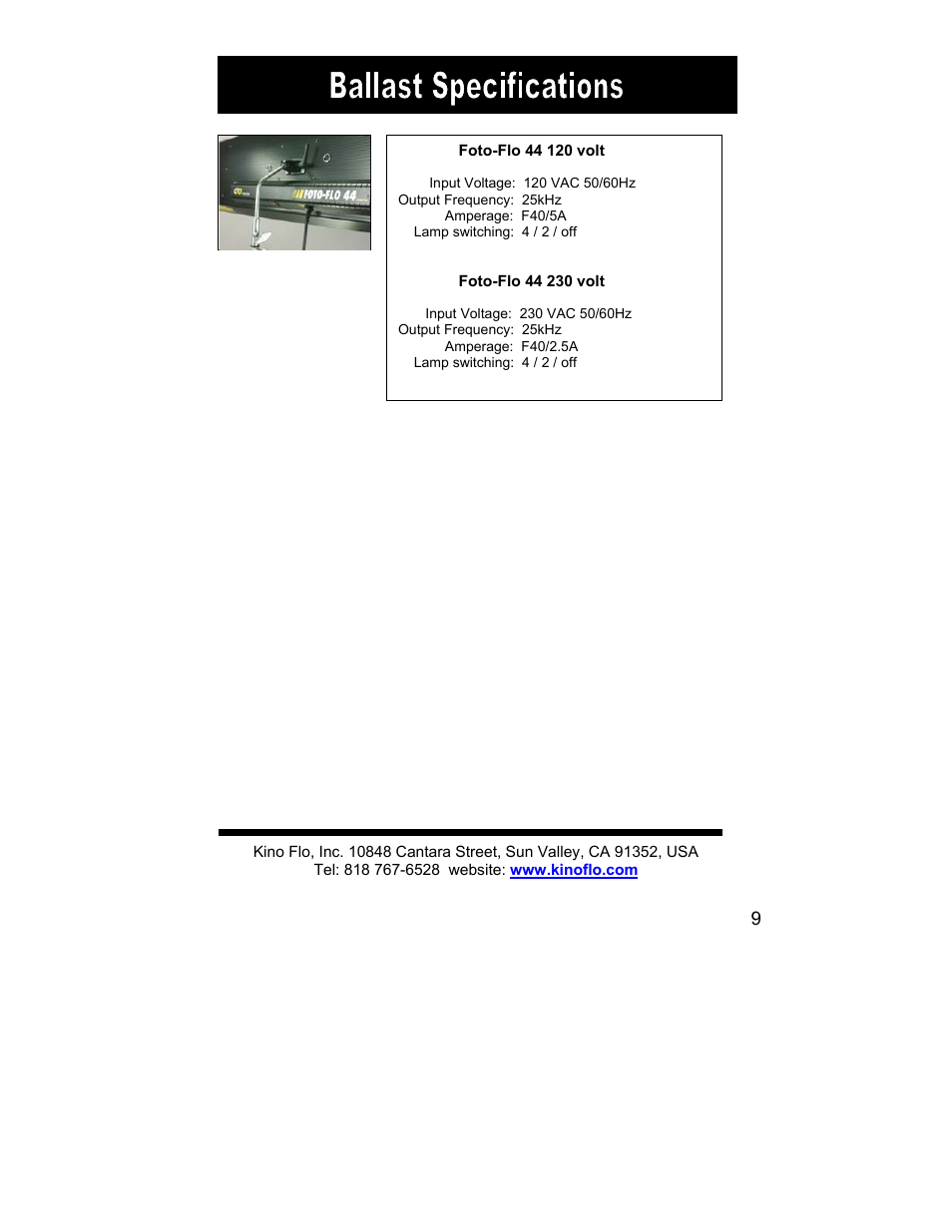 Kino Flo Foto-Flo 44 User Manual | Page 9 / 9