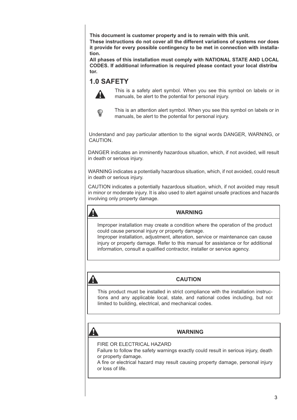 0 safety | Klimaire CSM42H2P16 User Manual | Page 3 / 21