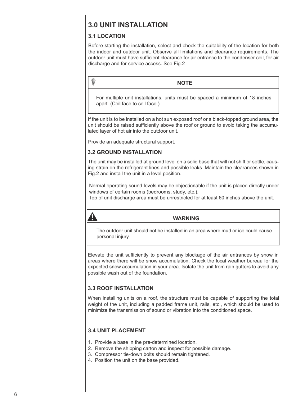 0 unit installation | Klimaire CSM42H2P16 User Manual | Page 6 / 21