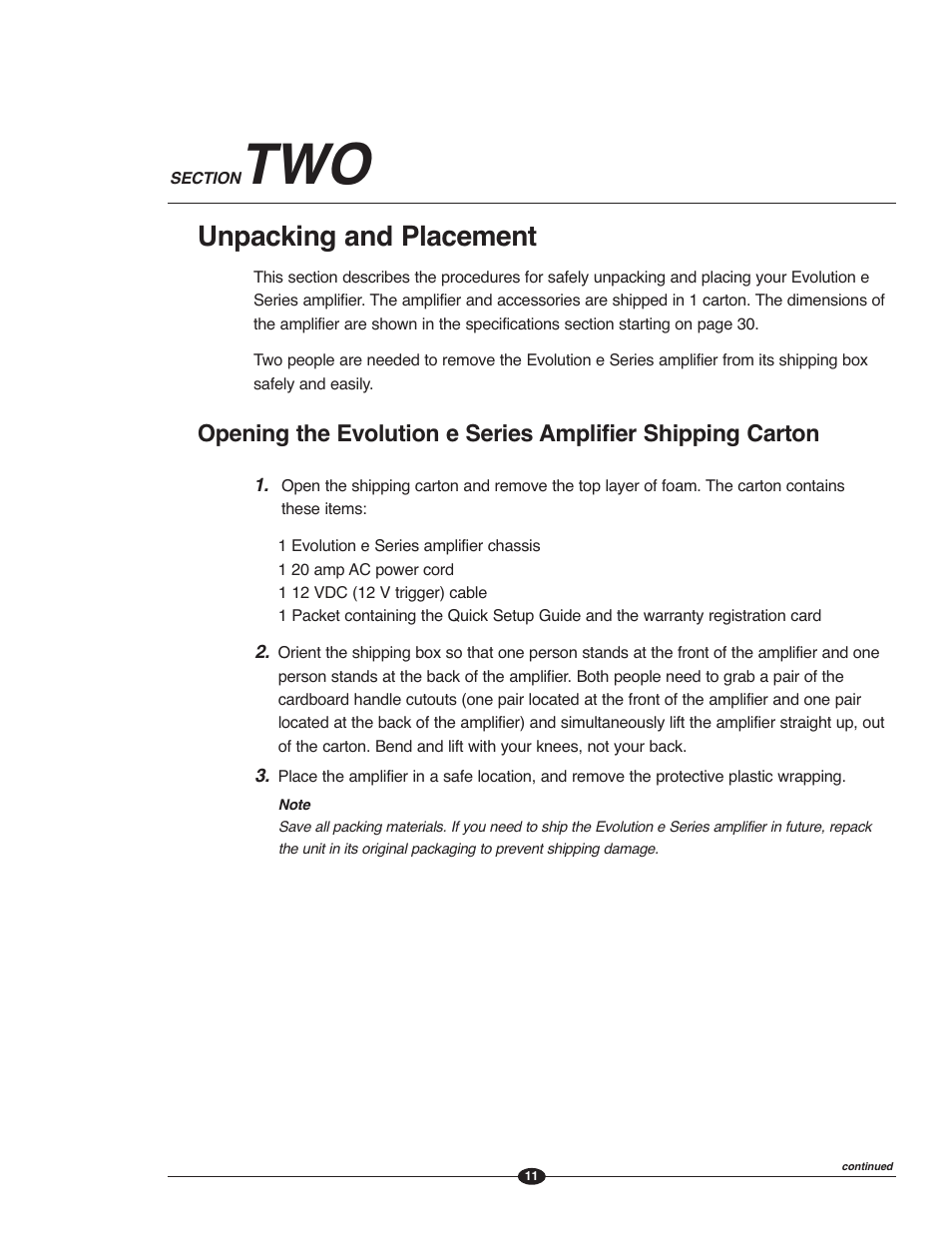 Unpacking and placement | Krell Evolution e Series Manual User Manual | Page 11 / 40