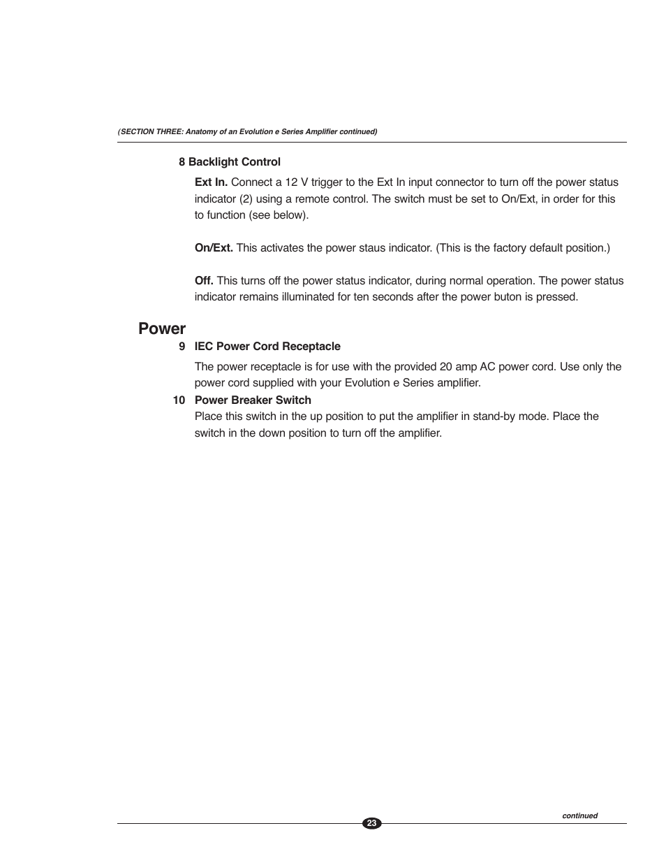 Power | Krell Evolution e Series Manual User Manual | Page 23 / 40