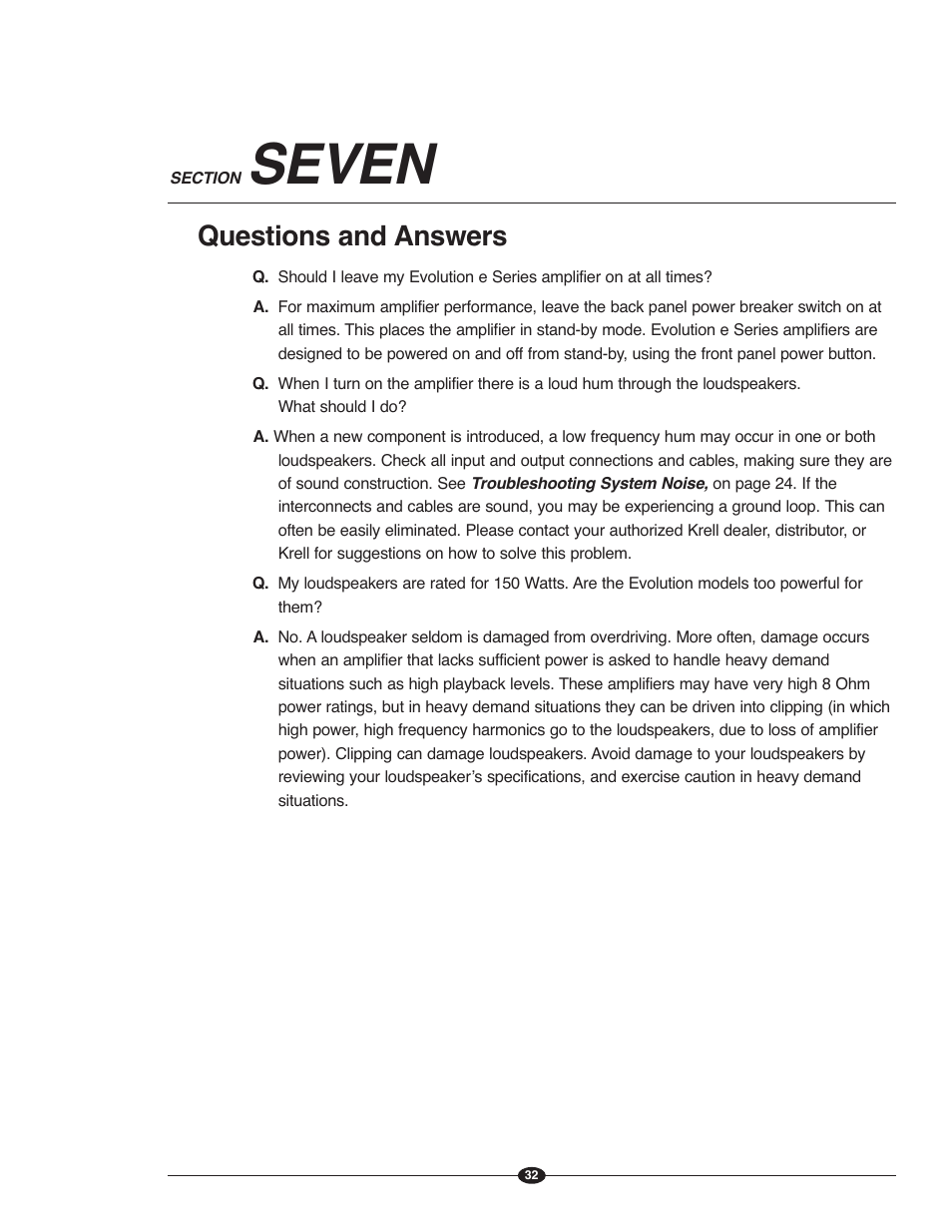 Seven, Questions and answers | Krell Evolution e Series Manual User Manual | Page 32 / 40
