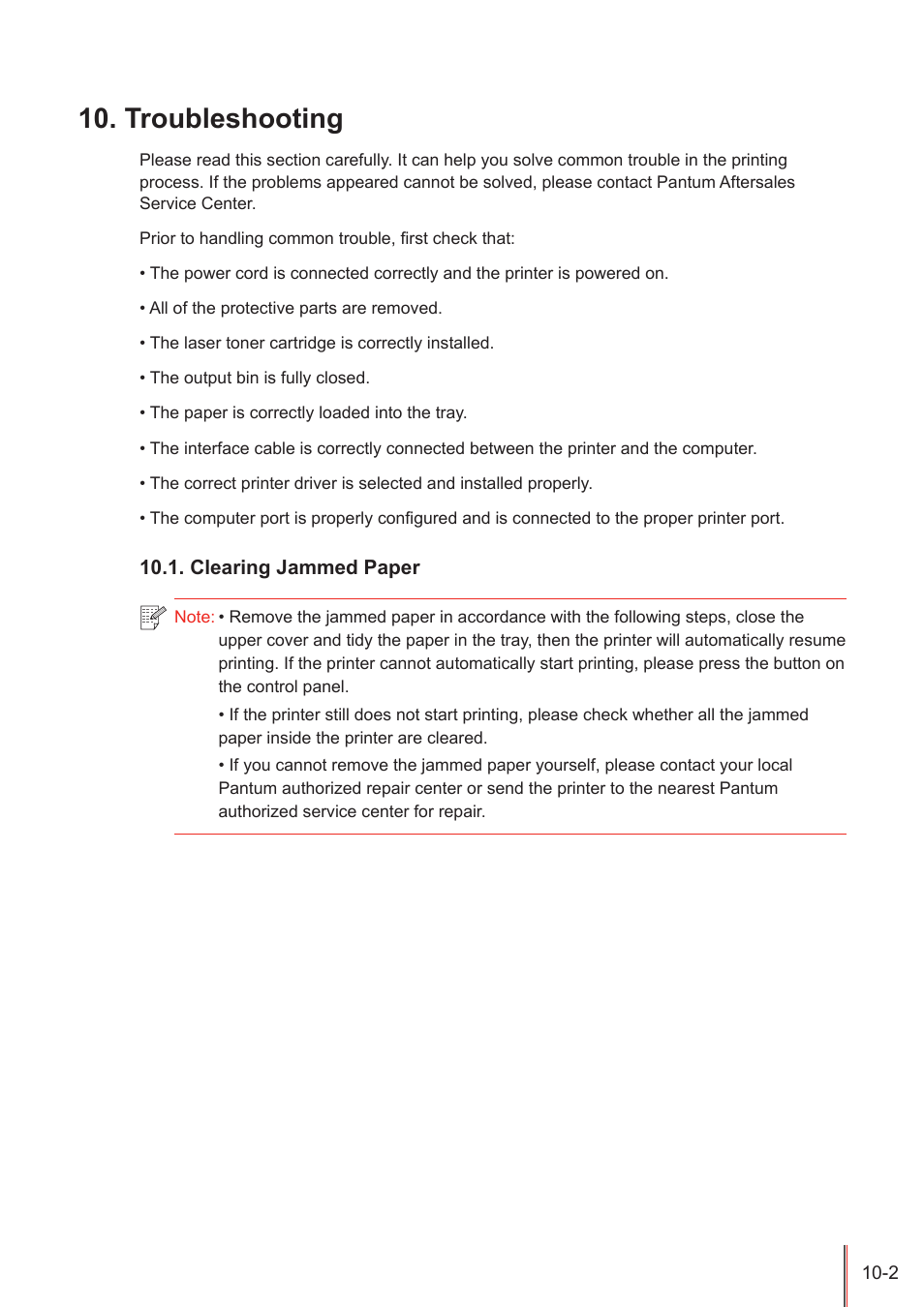 Troubleshooting, Clearing jammed paper, Troubleshooting -2 | Clearing jammed paper -2 | Pantum P2500W User Manual | Page 65 / 78