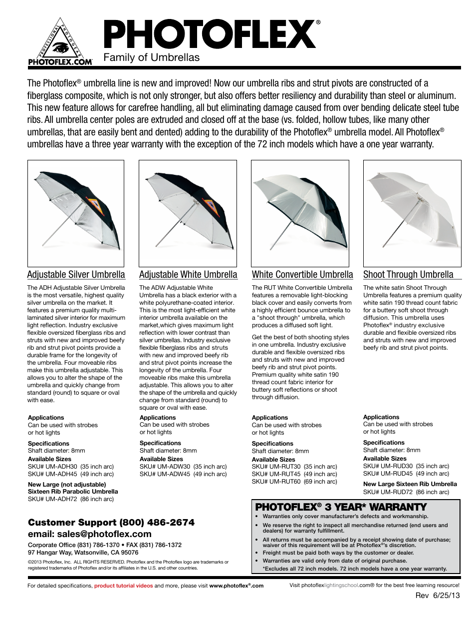 Htps` vm <tiylsshz, Adjustable silver umbrella, Adjustable white umbrella | White convertible umbrella, Shoot through umbrella, The photoﬂex, Umbrella model. all photoﬂex, Photoflex, 3 year* warranty | Photoflex UM-RUD45 RUD 45 Shoot Through Umbrella User Manual | Page 3 / 3