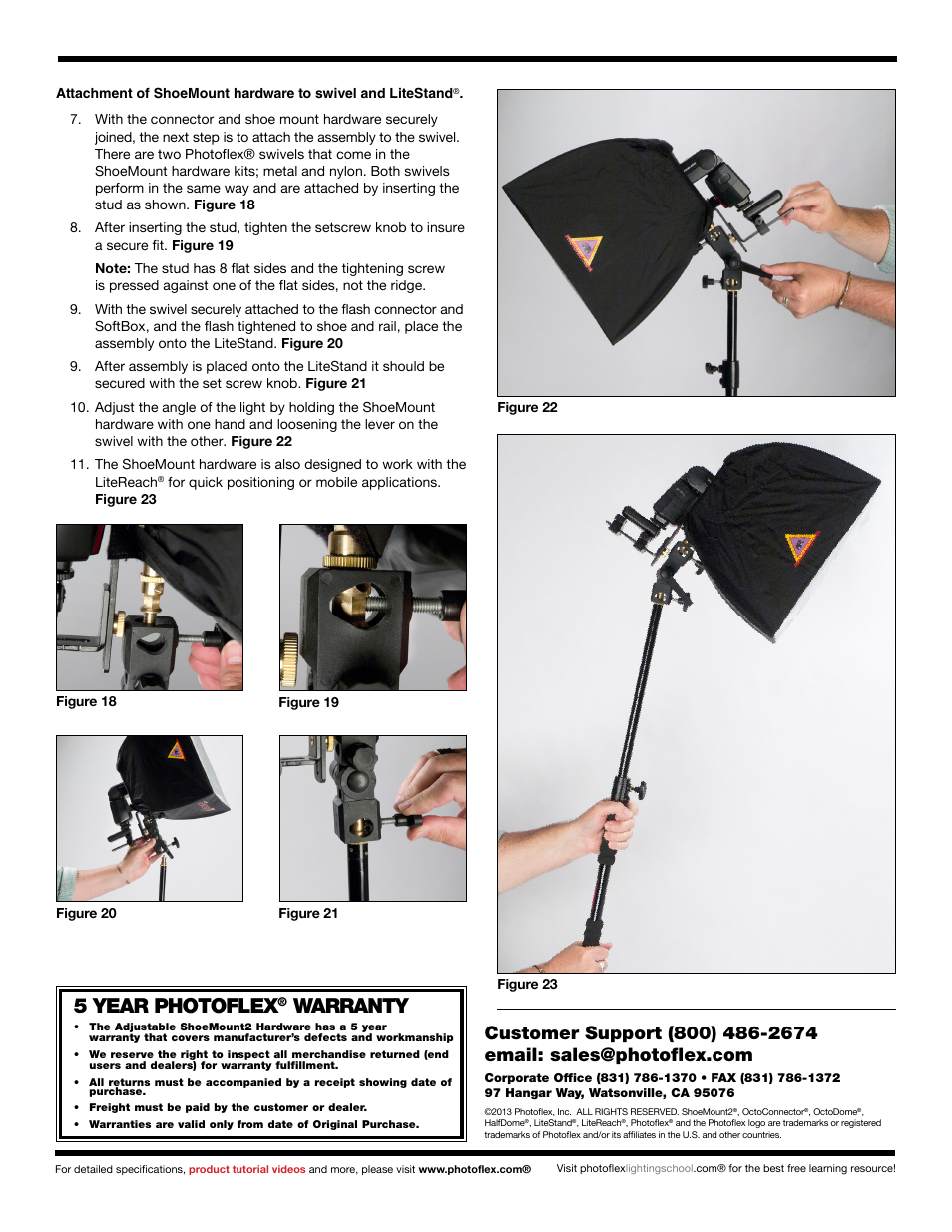 5 year photoflex, Warranty | Photoflex AC-B222SM Adjustable ShoeMount 2 User Manual | Page 3 / 3