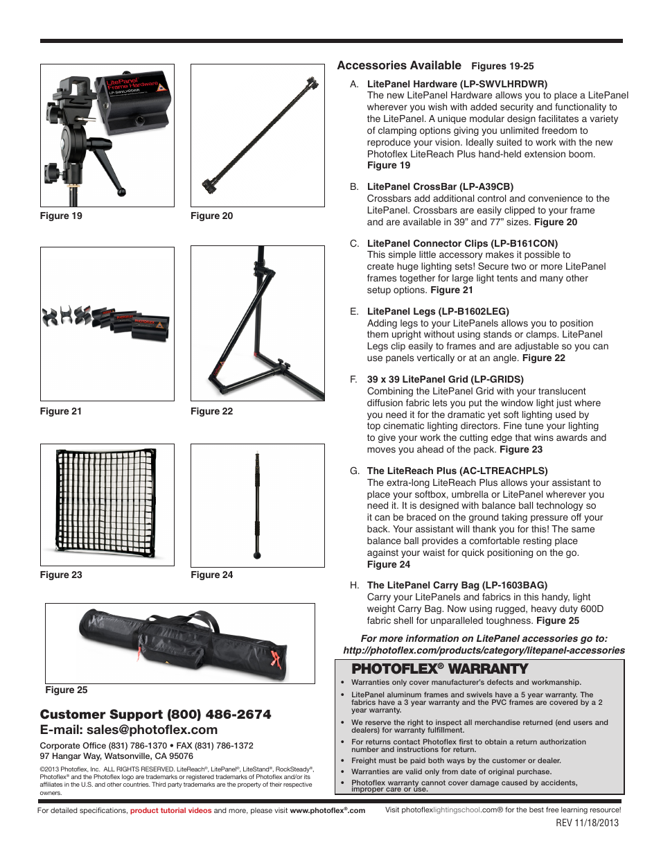 Photoflex, Warranty, Accessories available | Photoflex LP-BA3939FR LitePanel 39 x 39 inch Aluminum Frame User Manual | Page 3 / 3