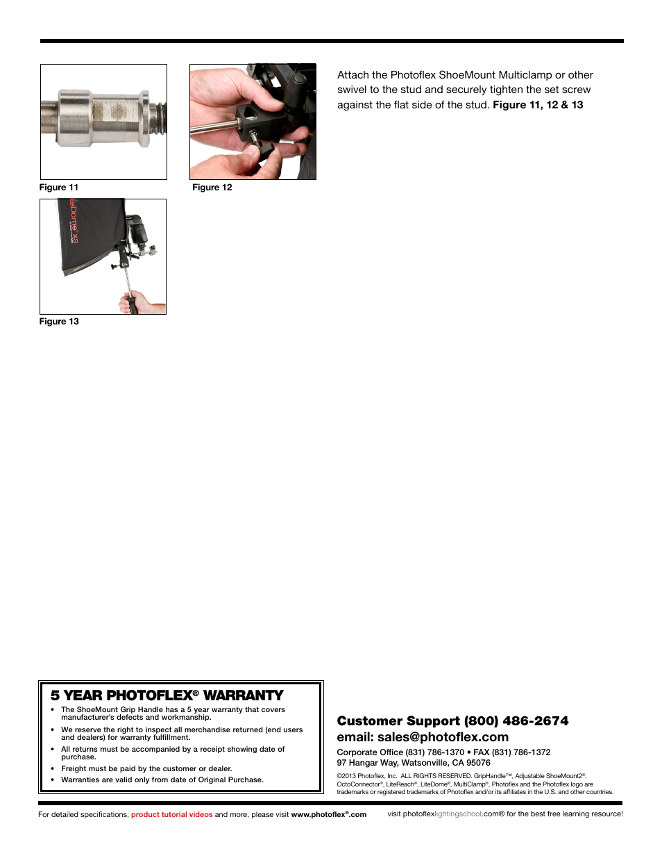 5 year photoflex, Warranty | Photoflex AC-B222HNDLE GripHandle User Manual | Page 2 / 2