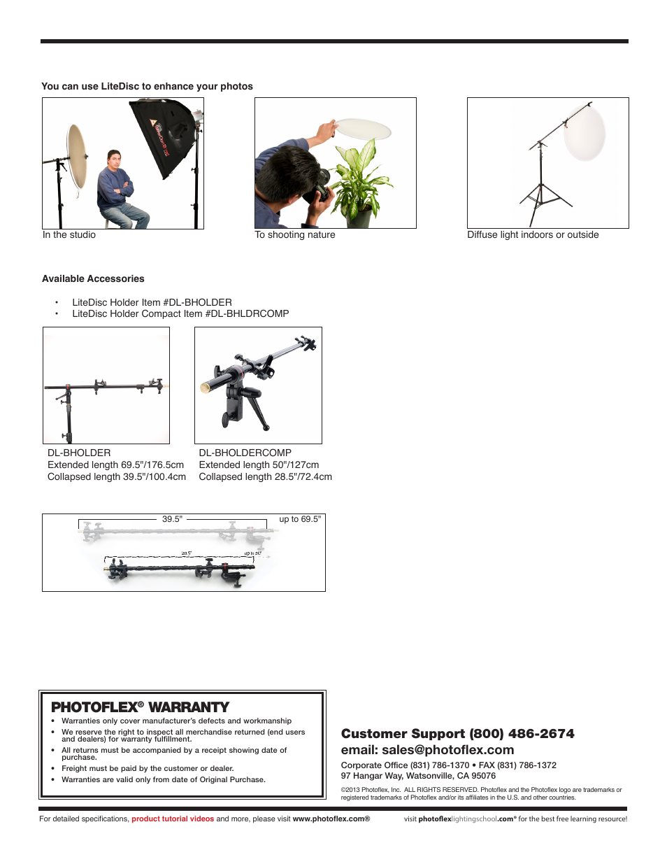 Photoflex, Warranty | Photoflex DL-1852SL SunLite 52 inch User Manual | Page 2 / 2
