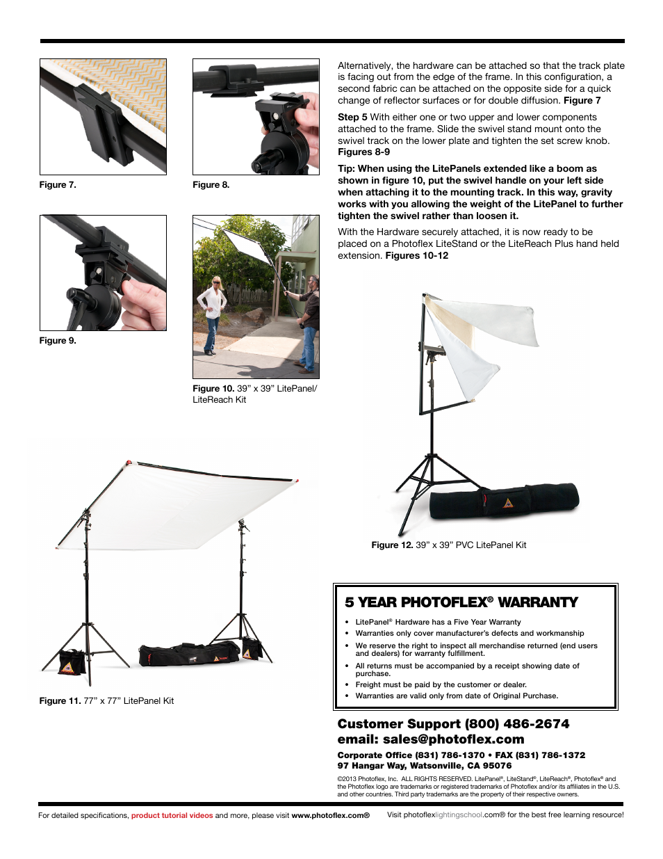 5 year photoflex, Warranty | Photoflex LP-SWVLHRDWR LitePanel Hardware User Manual | Page 2 / 2
