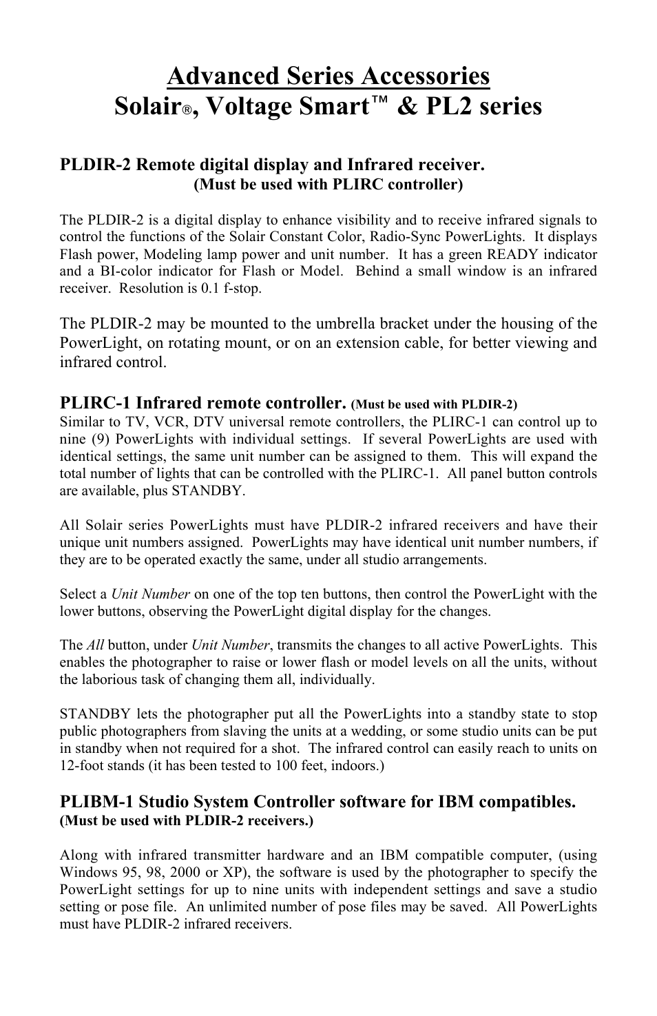Advanced series accessories solair, Voltage smart# & pl2 series | Photogenic Professional Lighting Radio Sync Solair User Manual | Page 20 / 24
