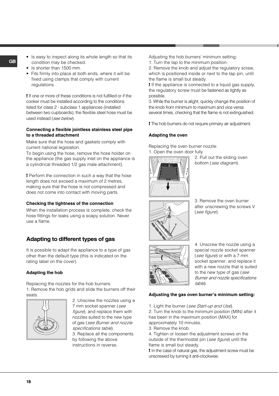 Adapting to different types of gas | Hotpoint Ariston CG 64 SG3 R/HA User Manual | Page 18 / 68