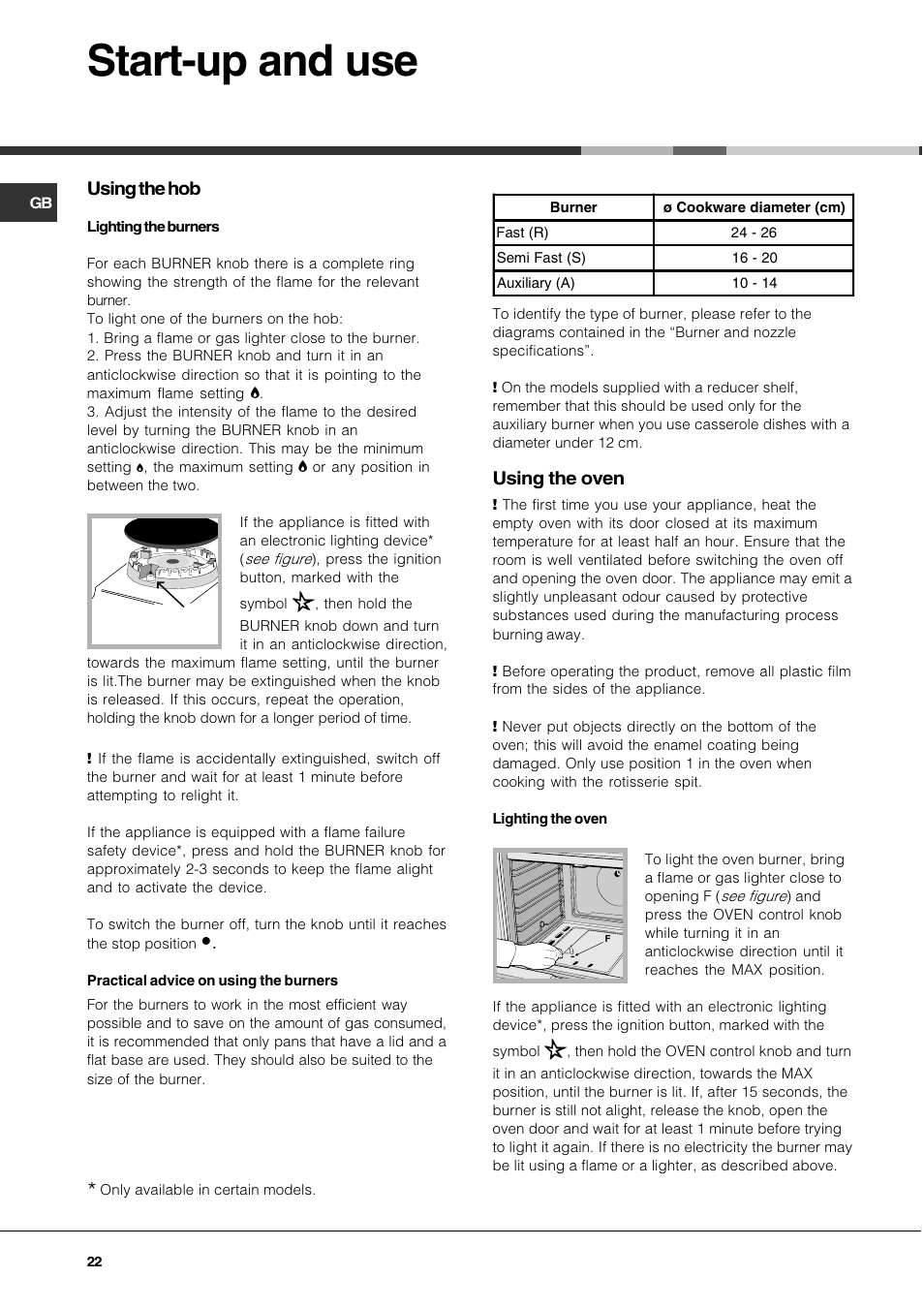Start-up and use | Hotpoint Ariston CG 64 SG3 R/HA User Manual | Page 22 / 68