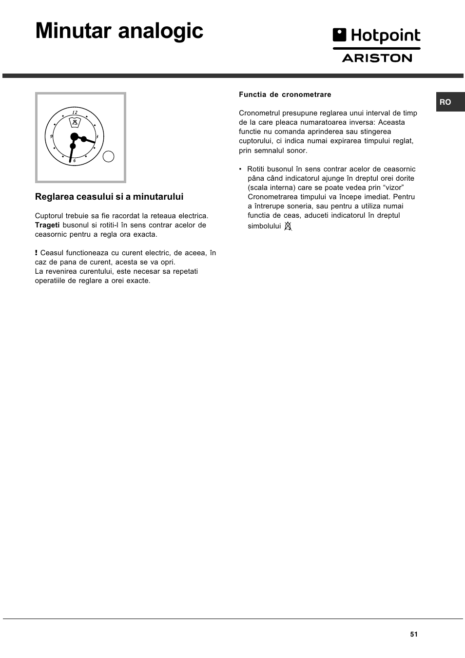 Minutar analogic | Hotpoint Ariston CG 64 SG3 R/HA User Manual | Page 51 / 68