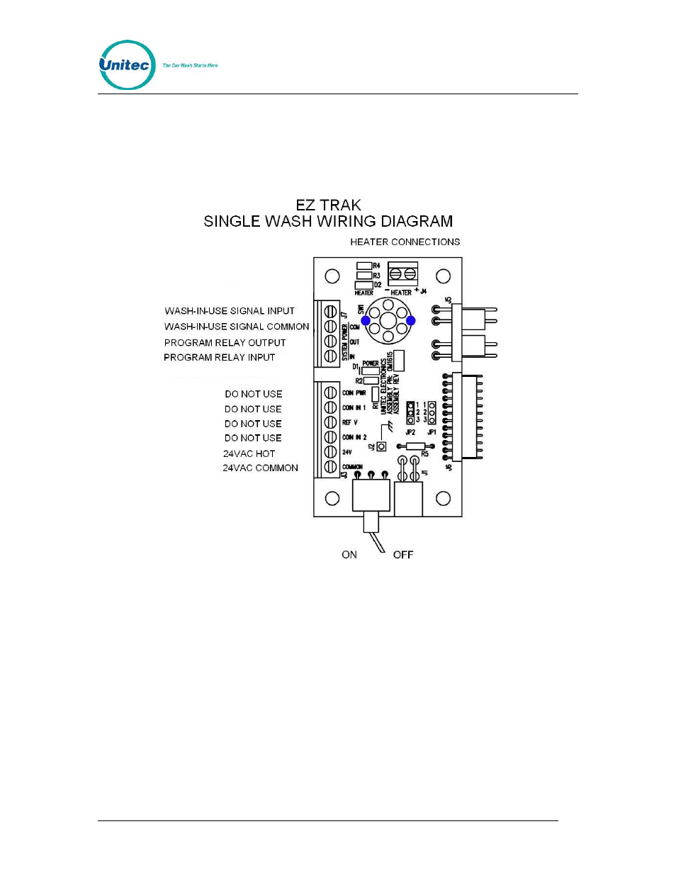 4 electrical installation, 1 wiring for the interface board, 2 wash outputs | Electrical installation, Wiring for the interface board, Wash outputs, Figure 6. interface board connections | Unitec EZ Trak User Manual | Page 12 / 31