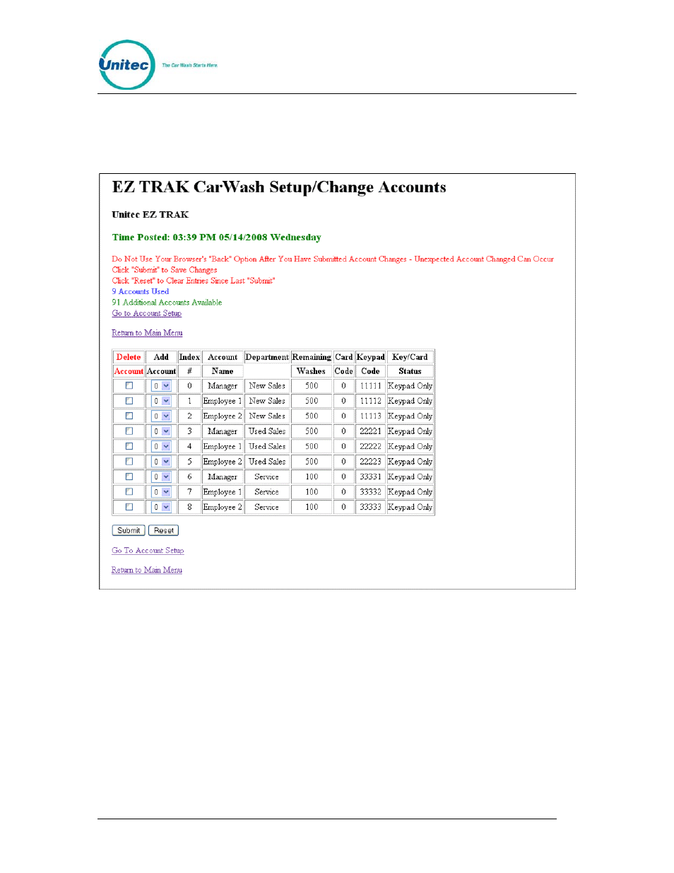 2 list all accounts, List all accounts, Figure 8. sample list all accounts screen | Unitec EZ Trak User Manual | Page 18 / 31