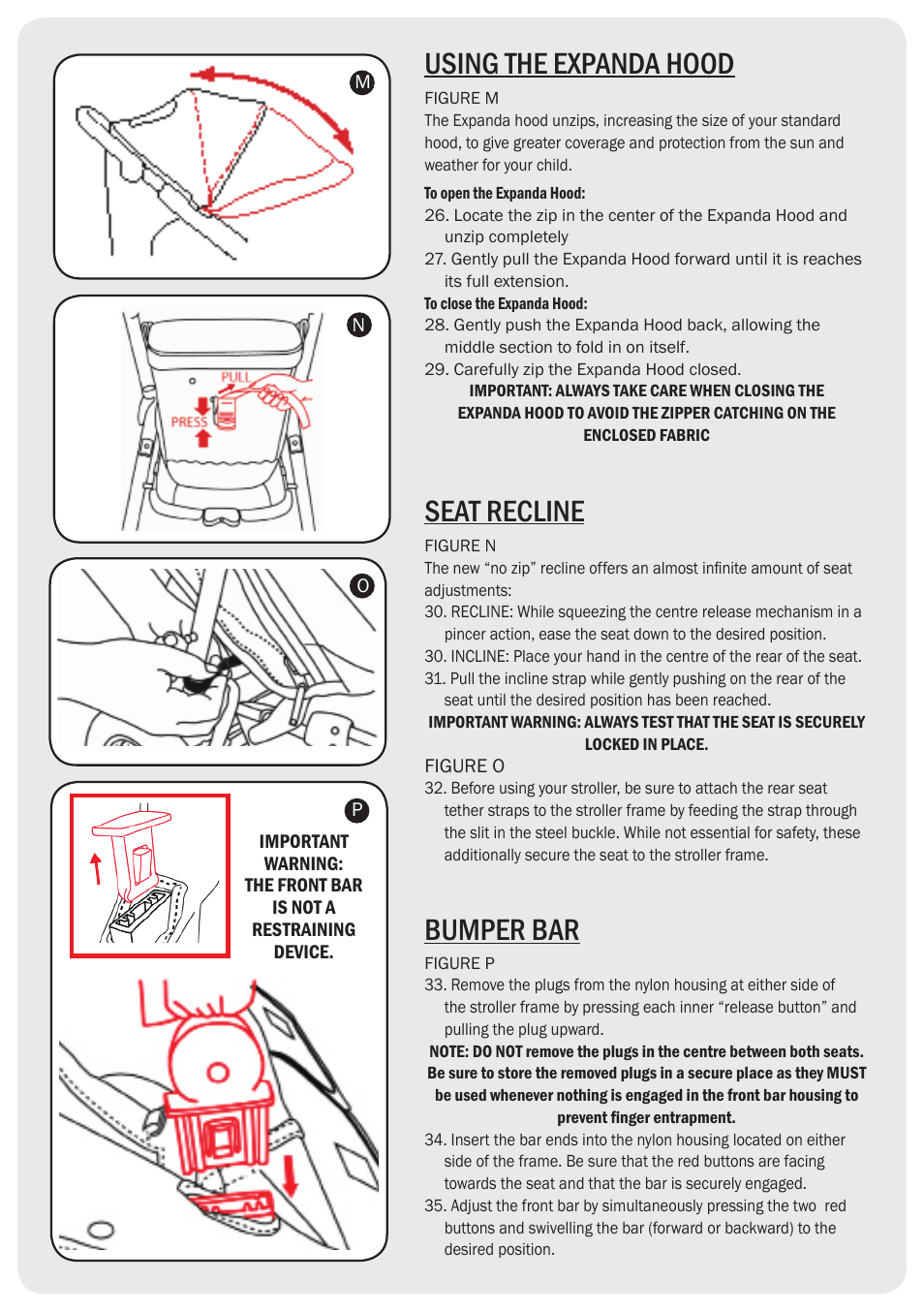 Using the expanda hood, Seat recline, Bumper bar | Valco Baby Tri Mode Twin SE User Manual | Page 5 / 8
