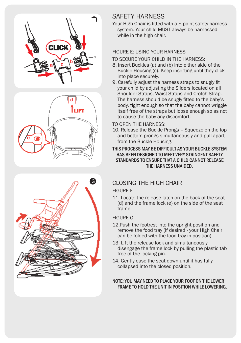 Safety harness, Closing the high chair | Valco Baby Astro High Chair User Manual | Page 3 / 4