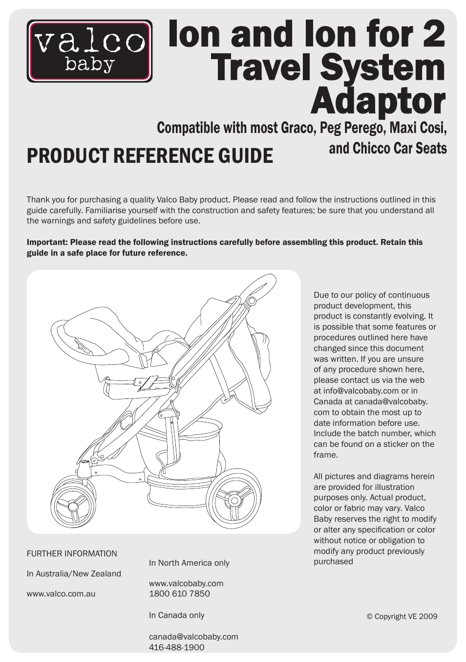 Valco Baby Ion Car Seat Adaptor User Manual | 4 pages
